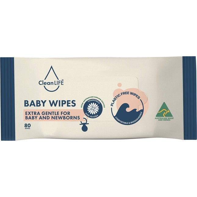 CleanLIFE - Plastic Free Wipes Extra Gentle for Baby and Newborns - 80pk