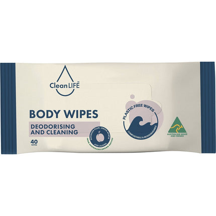 CLEANLIFE Body Plastic Free Wipes Deodorising and Cleaning 40pk | Snack Chips