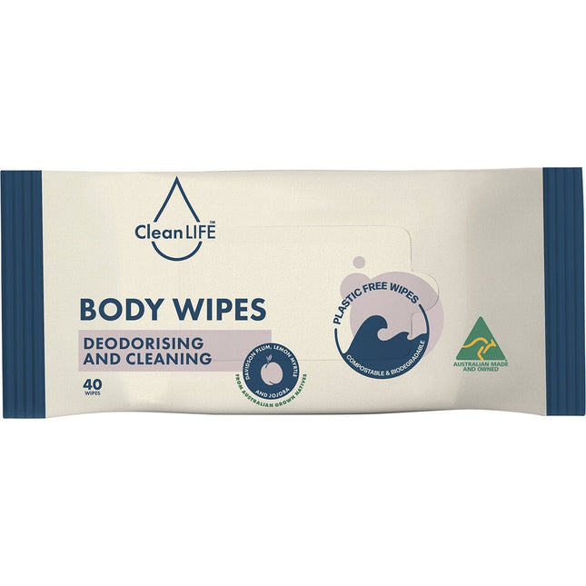 CLEANLIFE Body Plastic Free Wipes Deodorising and Cleaning 40pk | Snack Chips