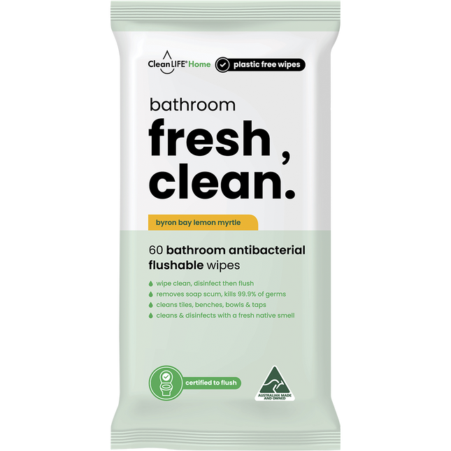 CleanLIFE Bathroom Fresh Clean Flushable Plastic Free Wipes 60pk