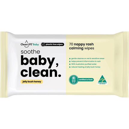 CleanLIFE - Baby Clean Soothe Flushable Plastic Free Wipes - 70pk