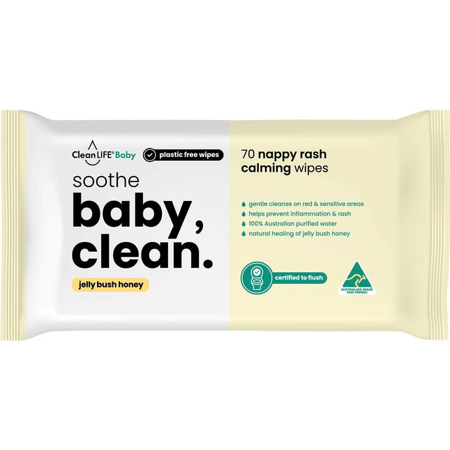 CleanLIFE - Baby Clean Soothe Flushable Plastic Free Wipes - 70pk