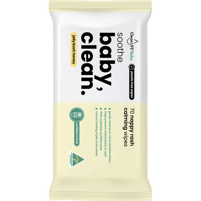 CleanLIFE Baby Clean Soothe Flushable Plastic Free Wipes 70pk