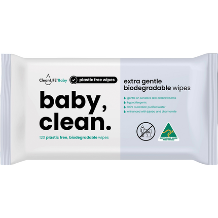 CleanLIFE Baby Clean Extra Gentle Plastic Free Wipes 120pk