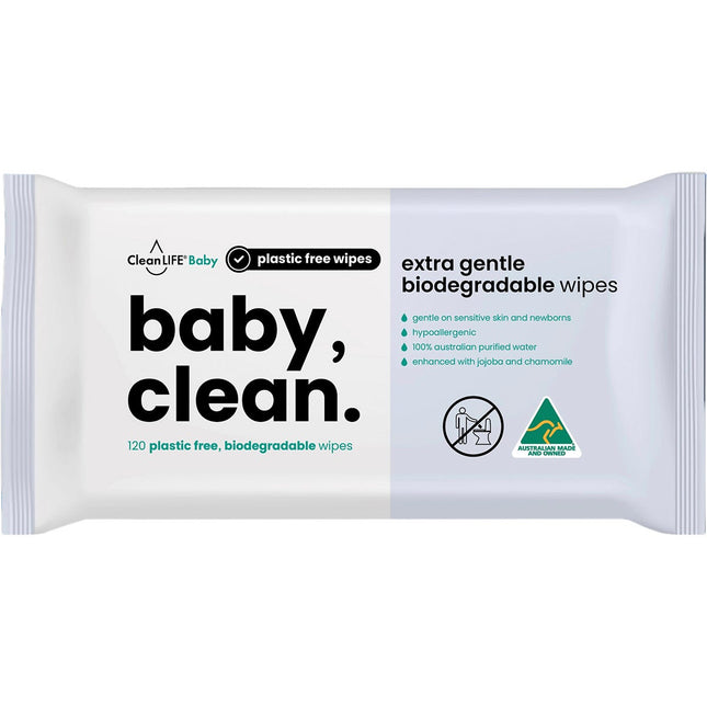 CLEANLIFE Baby Clean Extra Gentle Plastic Free Wipes 120pk | Personal Wipe