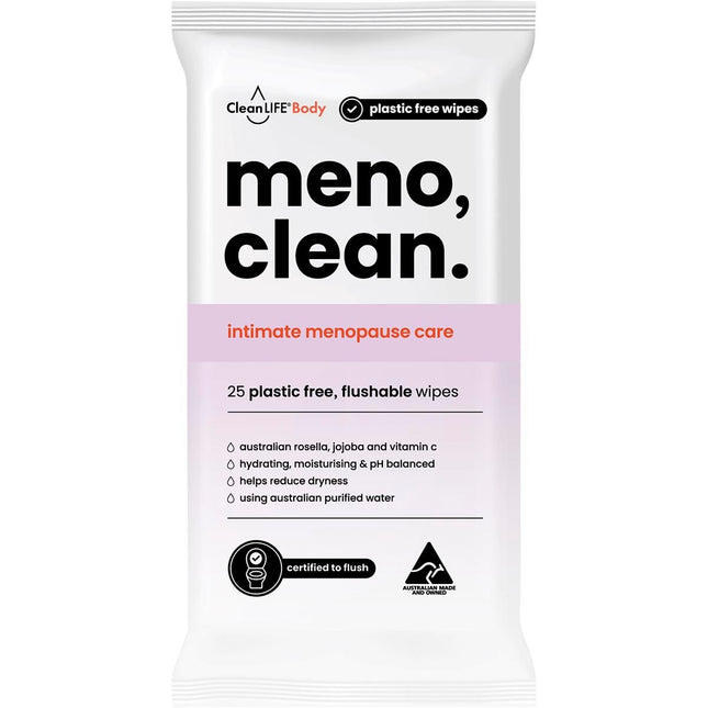 CLEANLIFE Meno Clean Wipes Flushable Plastic Free Wipes 25pk | Personal Wipe
