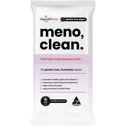 CleanLIFE Meno Clean Flushable Plastic Free Wipes 25pk