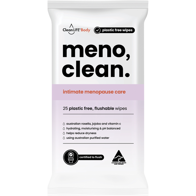 CleanLIFE Meno Clean Flushable Plastic Free Wipes 25pk