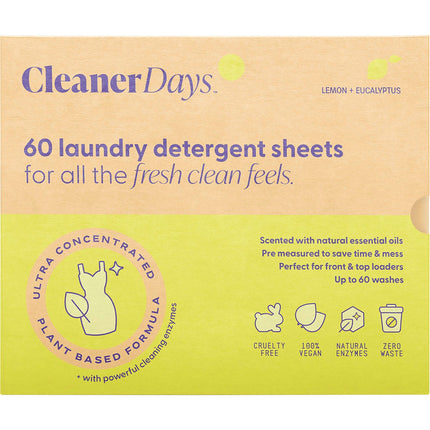Cleaner Days - Laundry Detergent Sheets Lemon + Eucalyptus - 60pcs
