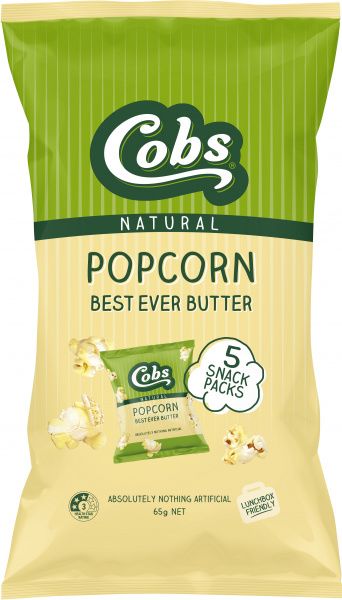 COBS NATURAL POPCORN MULTIPACK BEST EVER BUTTER G/F (5PK) 10X65G