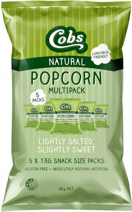 COBS NATURAL POPCORN MULTIPACK LIGHTLY SALTED, SLIGHTLY SWEET G/F (5PK) 10X65G