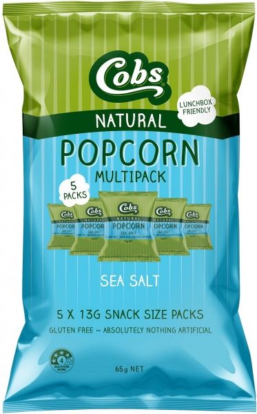 COBS NATURAL POPCORN MULTIPACK SEA SALT G/F (5PK) 10X65G