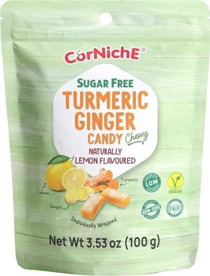 CORNICHE SUGAR FREE GINGER TURMERIC CANDY LEMON G/F 100G