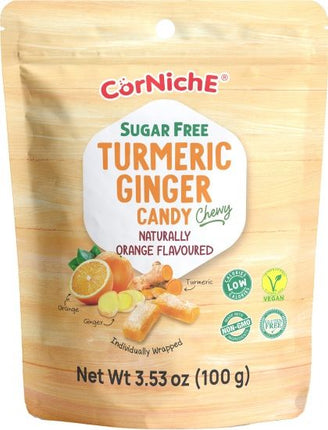 CORNICHE SUGAR FREE GINGER TURMERIC CANDY ORANGE G/F 100G