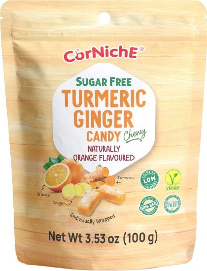 CORNICHE SUGAR FREE GINGER TURMERIC CANDY ORANGE G/F 100G