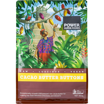 Power Super Foods - Cacao Butter Buttons Raw Certified Organic  - 450g