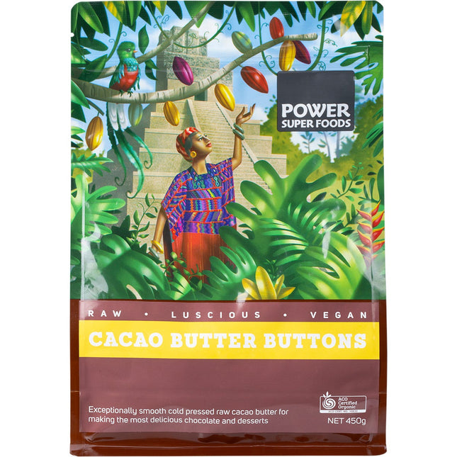Power Super Foods - Cacao Butter Buttons Raw Certified Organic  - 450g