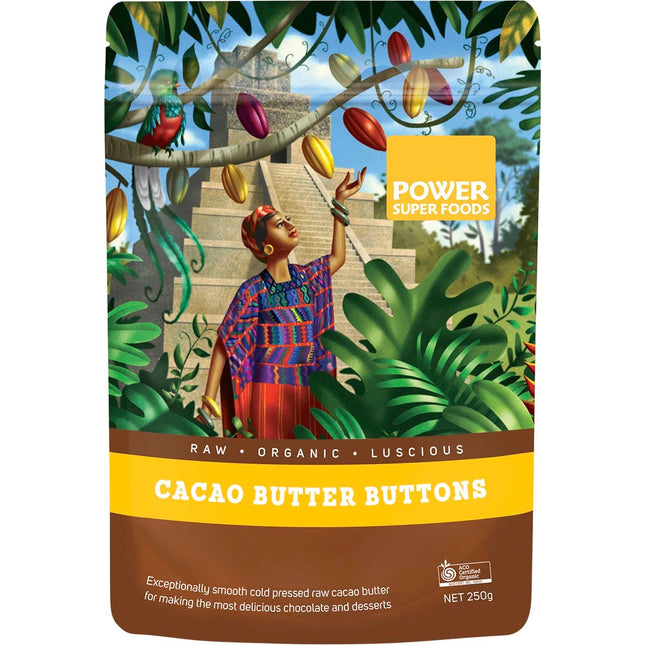 Power Super Foods - Cacao Butter Buttons Raw Certified Organic - 250g