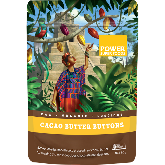 Power Super Foods Cacao Butter Buttons Raw Certified Organic 80g
