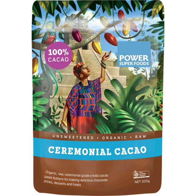 Power Super Foods - Cacao Paste Buttons Ceremonial Grade Certified Organic - 250g