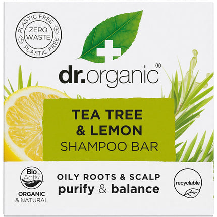 DR. ORGANIC Shampoo Bar Tea Tree & Lemon Oily Roots & Scalp 75g | Mushroom Supplement