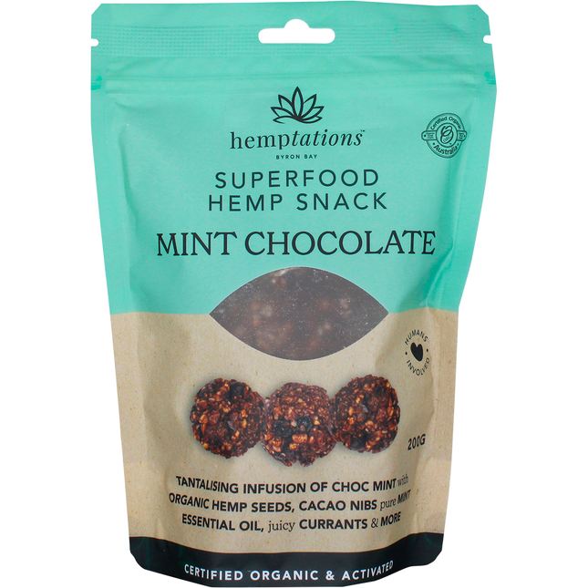 2die4 Live Foods Hemptations Superfood Hemp Snack Mint Chocolate 200g