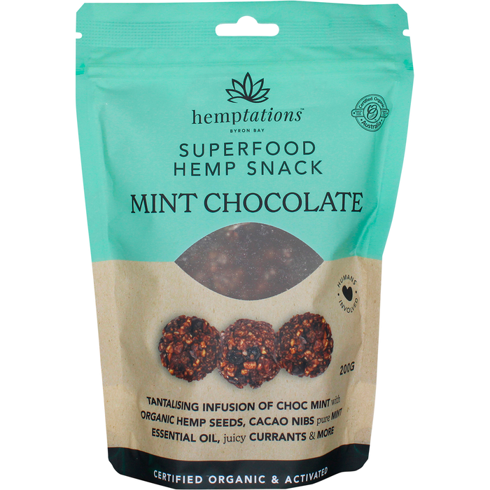 2die4 Live Foods Hemptations Superfood Hemp Snack Mint Chocolate 200g