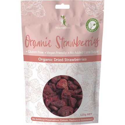 DR SUPERFOODS Dried Strawberries Organic 125g | Reusable Straw
