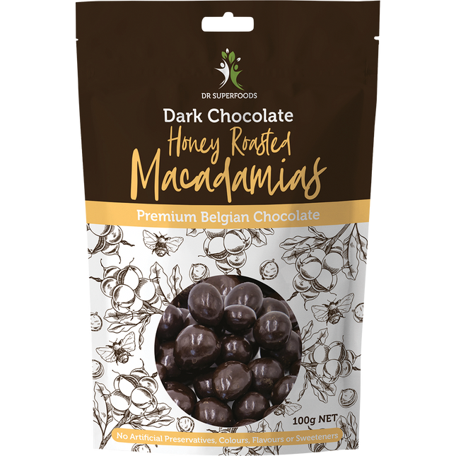Dr Superfoods Honey Roasted Macadamias Dark Chocolate 100g