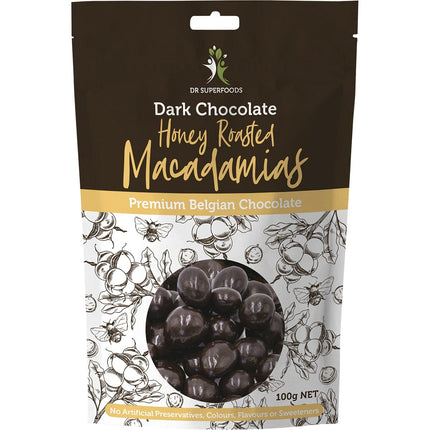DR SUPERFOODS Honey Roasted Macadamias Dark Chocolate 100g | Adaptogen