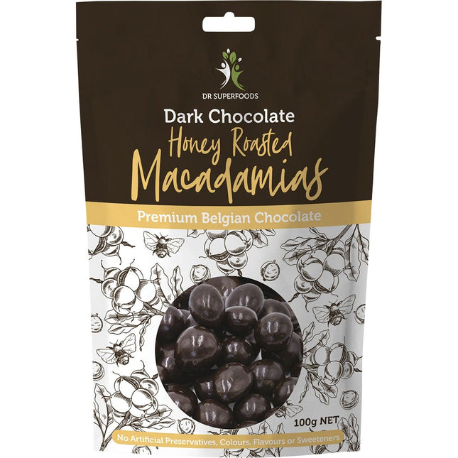 DR SUPERFOODS Honey Roasted Macadamias Dark Chocolate 100g | Adaptogen