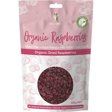 DR SUPERFOODS Dried Raspberries Organic 125g | Dried Fruit