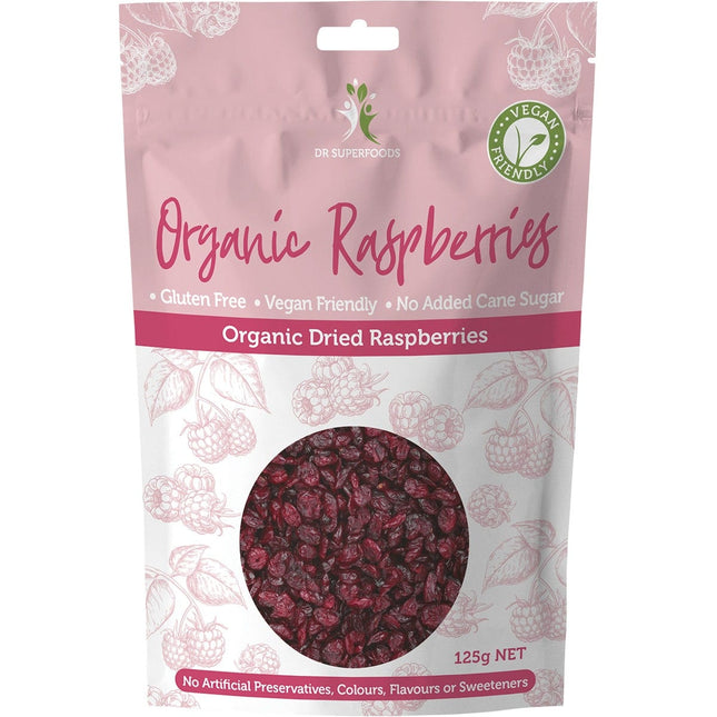 DR SUPERFOODS Dried Raspberries Organic 125g | Dried Fruit