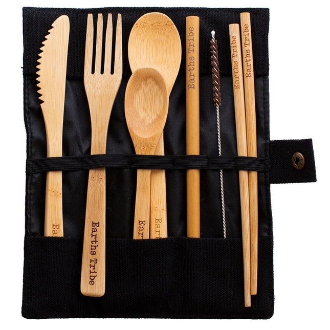 EARTHS TRIBE BLACK BAMBOO CUTLERY SET