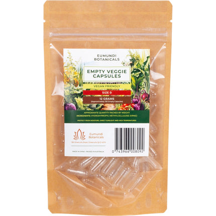 EUMUNDI BOTANICALS Empty Veggie Capsules Size 0 120 Caps | Health Supplement
