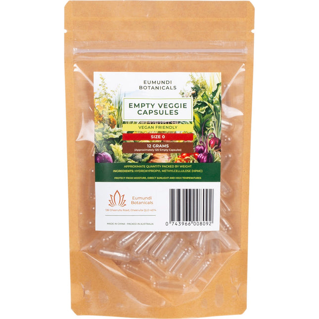 EUMUNDI BOTANICALS Empty Veggie Capsules Size 0 120 Caps | Health Supplement