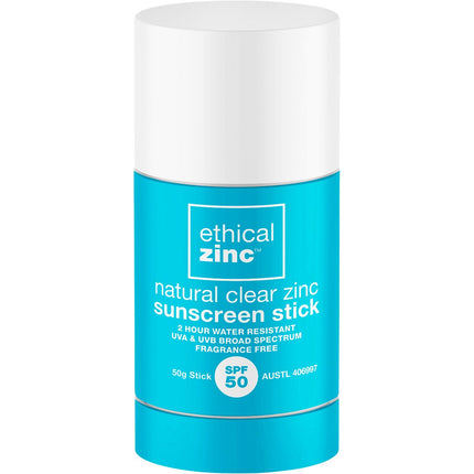 ETHICAL ZINC Natural Clear Zinc Sunscreen Stick SPF 50 50g