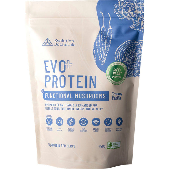 EVOLUTION BOTANICALS EVO+ Protein Functional Mushrooms Vanilla 450g | Protein Snack