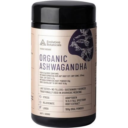 EVOLUTION BOTANICALS Organic Ashwagandha 100g | Adaptogen