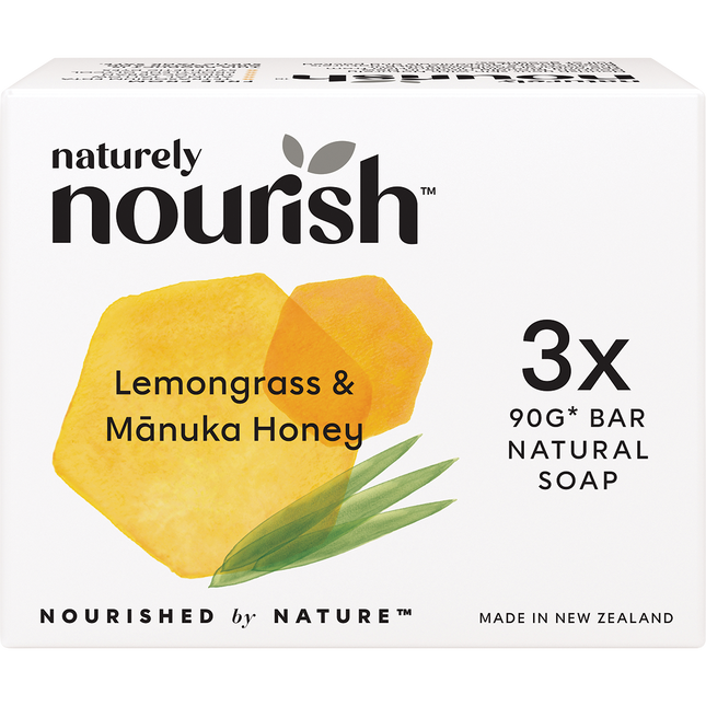 Naturely Nourish Natural Soap Bar Lemongrass & Manuka Honey 3pk
