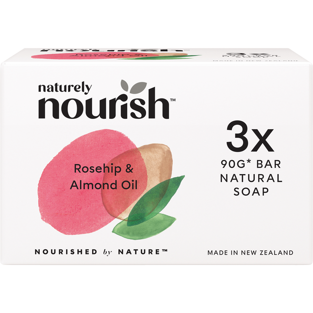 Naturely Nourish Natural Soap Bar Rosehip & Almond Oil 3pk