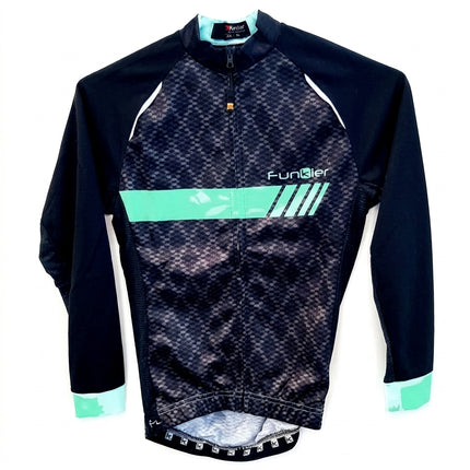 Jersey, Kids, FUNKIER, PRO, High performance, summer light weight, Black/Celeste, LONG sleeve, full zip, 8