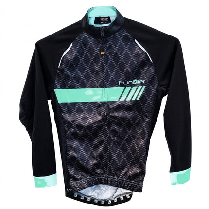 Jersey, Kids, FUNKIER, PRO, High performance, summer light weight, Black/Celeste, LONG sleeve, full zip, 10