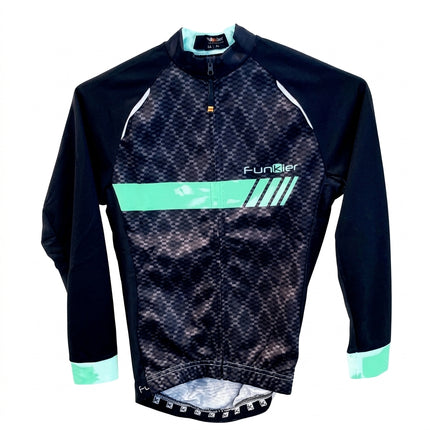 Jersey, Kids, FUNKIER, PRO, High performance, summer light weight, Black/Celeste, LONG sleeve, full zip, 14