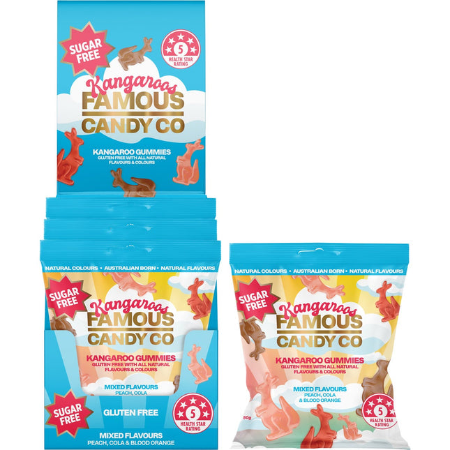 FAMOUS Sugar Free Candy Kangaroo Gummies Mixed Flavours 10x50g | Snack