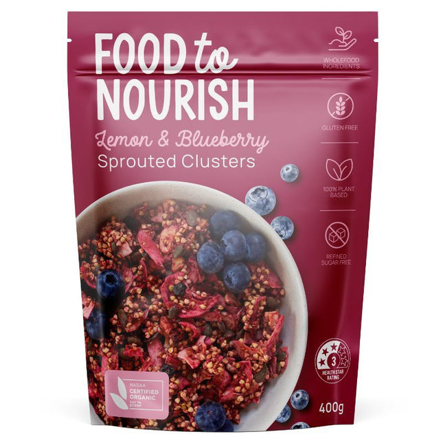 FOOD TO NOURISH SPROUTED CLUSTERS LEMON & BLUEBERRY 400G