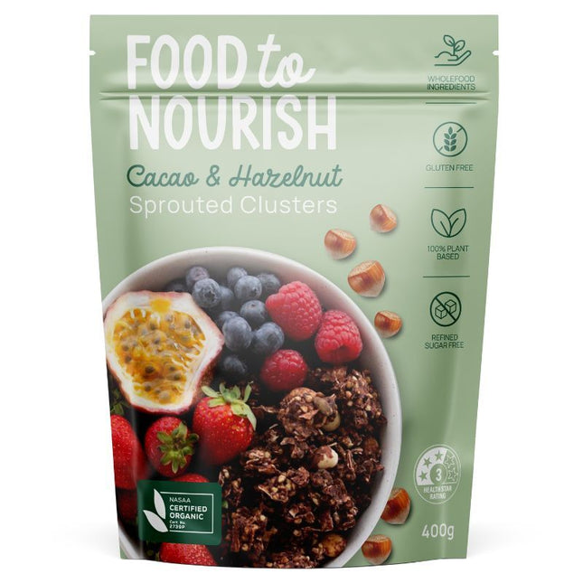 FOOD TO NOURISH SPROUTED CLUSTERS CACAO & HAZELNUT 400G