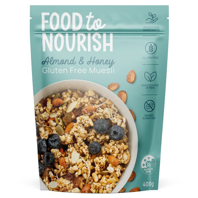 FOOD TO NOURISH GLUTEN FREE MUESLI ALMOND & HONEY 400G