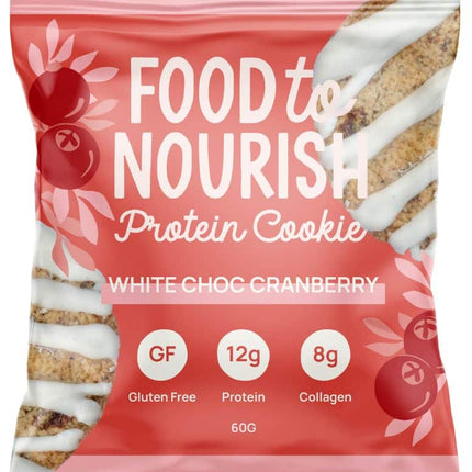 FOOD TO NOURISH PROTEIN COOKIE WHITE CHOC CRAN 60G X 12