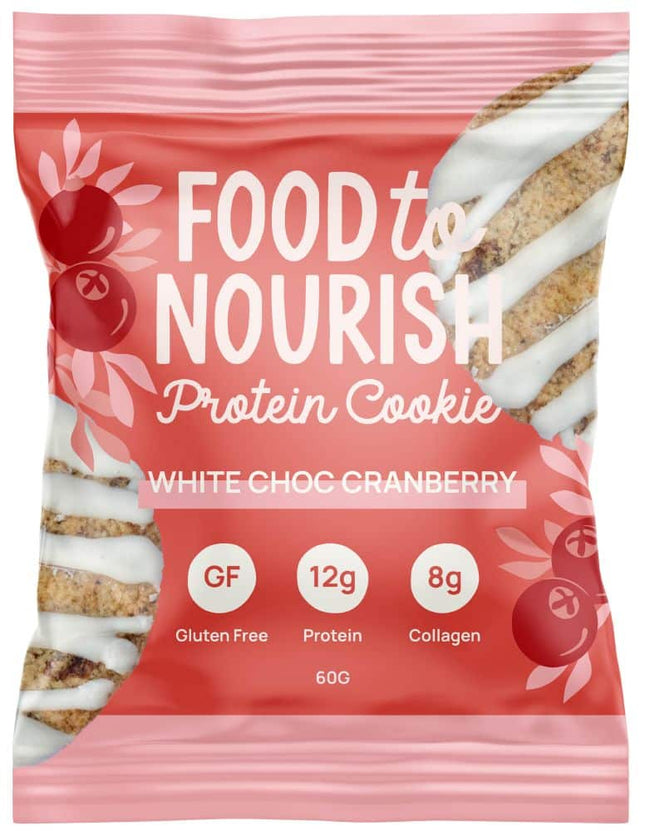 FOOD TO NOURISH PROTEIN COOKIE WHITE CHOC CRAN 60G X 12